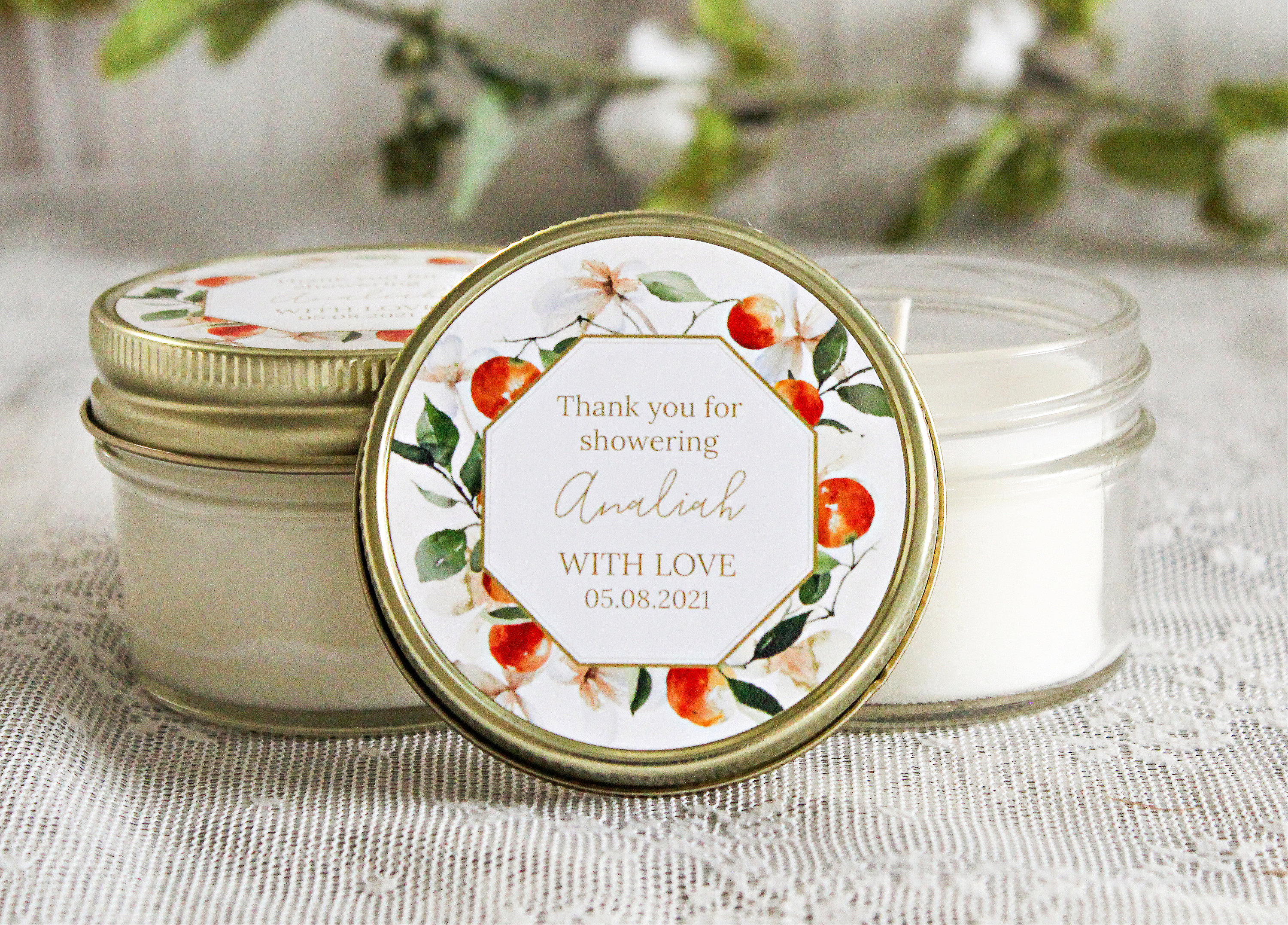 Citrus Bridal Shower Favor / Personalized 4 Oz. Soy Candle Favors ...