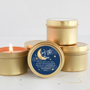 Over the Moon Baby Shower Favors  / For Guests in Bulk  /  Candle Favors / Baby Boy / Baby Girl / Gold Tins / Set of 10 / Personalized