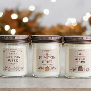 Juego de 3 velas de otoño / Juego de regalo con velas / Decoración de otoño / Juego de velas de otoño más vendido / Velas en frasco / Ideas para regalos de otoño / Velas de soja hechas a mano imagen 1