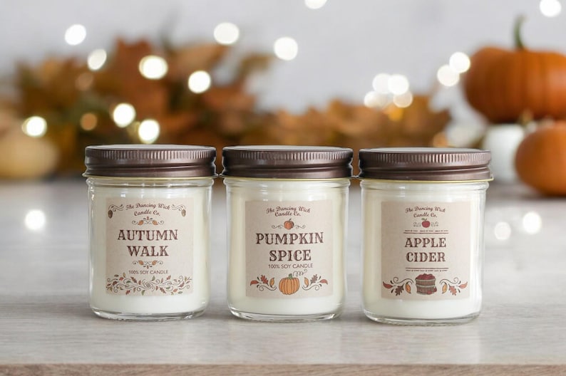 Juego de 3 velas de otoño / Juego de regalo con velas / Decoración de otoño / Juego de velas de otoño más vendido / Velas en frasco / Ideas para regalos de otoño / Velas de soja hechas a mano imagen 1