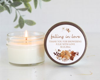 Falling in love Bridal Shower Favors / Personalized 4oz. Candle Favors / Fall Wedding / Wedding Favors for Guests / Party Favors