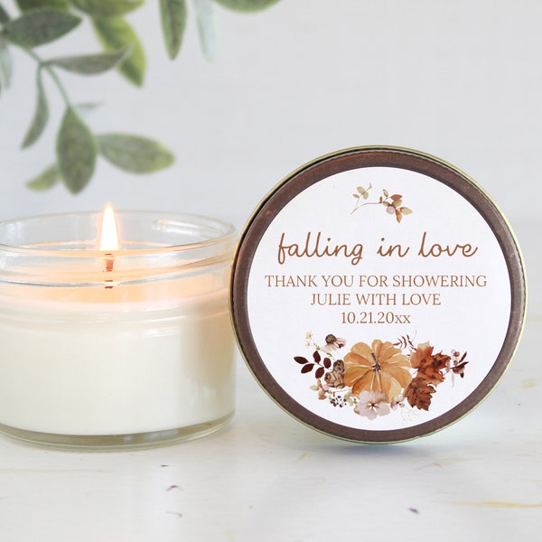 Falling in love Bridal Shower Favors / Personalized 4oz. Candle Favors / Fall Wedding / Wedding Favors for Guests / Party Favors