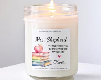 Personalized Teacher Appreciation Gift | Thank You Candle | End of Year Preschool Daycare Gift | Custom Name Candle | Coach Nanny Gift