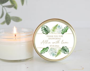 Tropical Bridal Shower Favor Candles / Personalized 4 oz. Soy Candle / Destination Wedding / Elegant Thank You Gift - Wedding Party Gifts