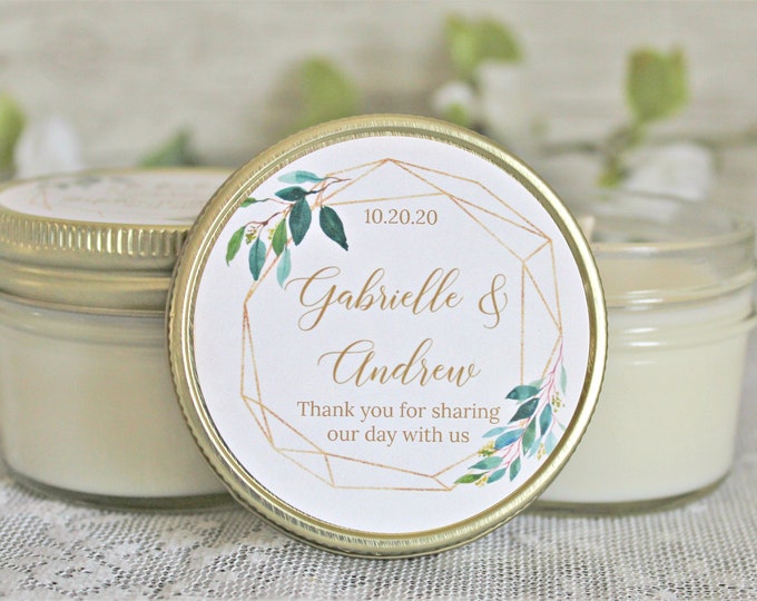 Wedding Favors Candles / Greenery & Gold Wedding Favor / Etsy