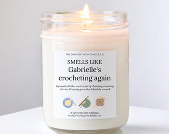 Personalized Crochet Candle, Funny Gift for Crocheters, Yarn Lover Birthday Present, Clear Glass Jar