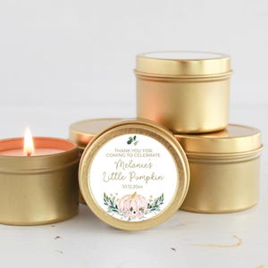 Little Pumpkin Party Favors  / For Guests in Bulk / Baby Shower Candles / Pumpkin Favors /  Set of 10 / Gold Tin / For Girls / For Boys