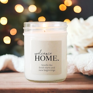 Bougie de bienvenue / Ça sent le nouveau départ et un nouveau départ / Cadeau pour une nouvelle maison / Bougie de pendaison de crémaillère / Cadeau pour agent immobilier