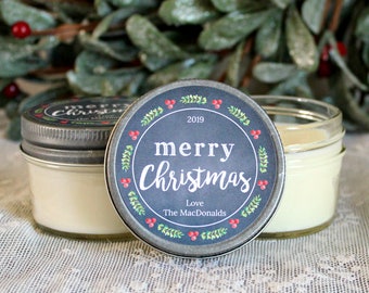 Holiday Favor Candles / Christmas Gift / Bulk Christmas Gift / Corporate Gifts / Christmas Party Favor / Soy candle favors /Personalized 4oz