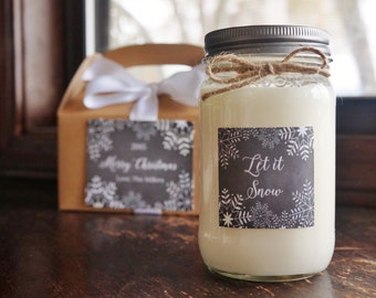 Christmas Candle / Holiday Candle / Let it Snow / Personalized Holiday Candle / Rustic Christmas Gift / 16 oz Soy Candle / Candle Gift Set