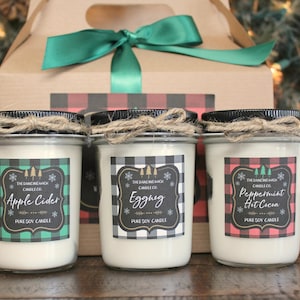 Buffalo Plaid Christmas Candle Gift Set / Holiday Candle Gift Set / Rustic Christmas Gift Set / Holiday Drink Candles