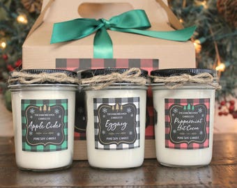 Buffalo Plaid Christmas Candle Gift Set / Holiday Candle Gift Set / Rustic Christmas Gift Set / Holiday Drink Candles