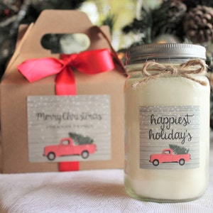 Christmas Candle / Holiday Candle / Red Truck Christmas / Personalized Holiday Candle / Rustic Christmas Gift / Soy Candle / Candle Gift