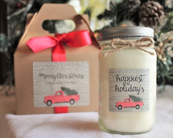 Christmas Candle / Holiday Candle / Red Truck Christmas / Personalized Holiday Candle / Rustic Christmas Gift / Soy Candle / Candle Gift