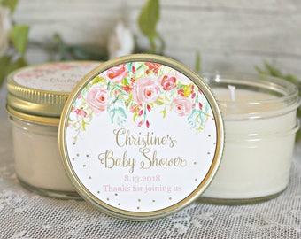 Chica Baby Shower Favor / Favores de vela personalizados de 4 oz / Favor de oro / Favor floral / Baby Girl Shower / Favor de vela de soja