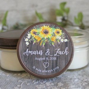 Sunflower Favor Candle / Wedding Favor / Personalized 4 oz Favor / Custom Wedding / Bridal Shower Favor / Soy Candle Favors