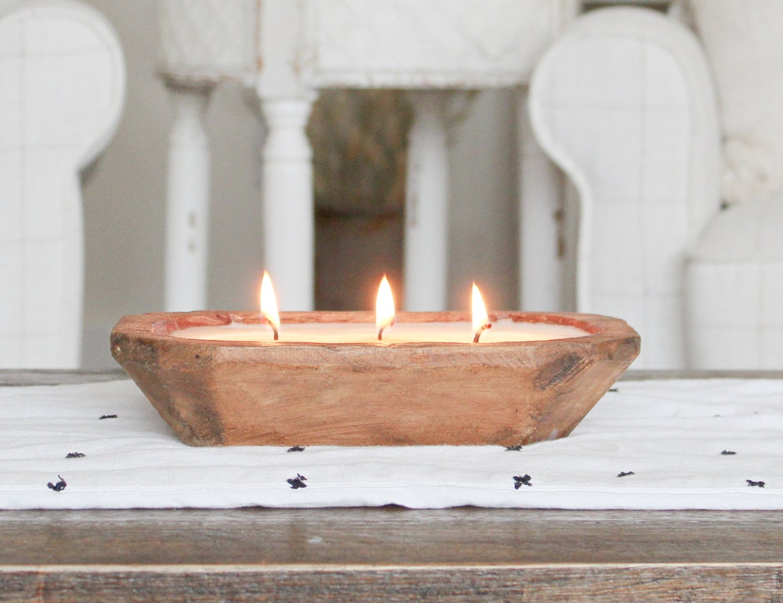 Dough Bowl Candle / 3 Wick Wood Bowl Candle / Bread Bowl Etsy