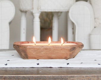 Dough Bowl Candle / 3 wick Wood Bowl Candle / Bread Bowl Candle / Pure Soy Candle / Scented Candle / Handpoured / Farmhouse Decor