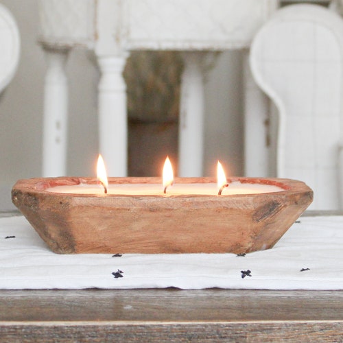 Dough Bowl Candle / 3 Wick Wood Bowl Candle / Bread Bowl Etsy
