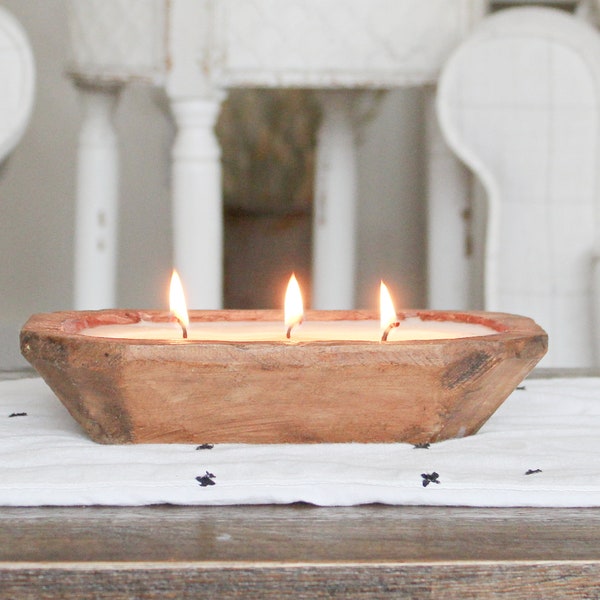 Dough Bowl Candle / 3 wick Wood Bowl Candle / Bread Bowl Candle / Pure Soy Candle / Scented Candle / Handpoured / Farmhouse Decor