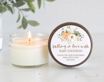 Pumpkin Baby Shower Candle Favors / Falling in love  / Fall Baby Shower / Custom Candle / Girl Baby Shower / Boy Baby Shower / For Guests