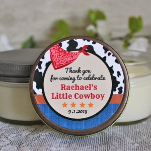 Cowboy Baby Shower Favor / Personalzied 4 oz candle Favors / Boy Baby Shower / Cowgirl Favor / Cowboy Birthday Favor / Western Baby Shower