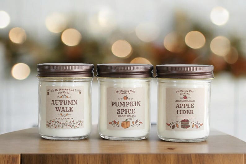 Juego de 3 velas de otoño / Juego de regalo con velas / Decoración de otoño / Juego de velas de otoño más vendido / Velas en frasco / Ideas para regalos de otoño / Velas de soja hechas a mano imagen 5