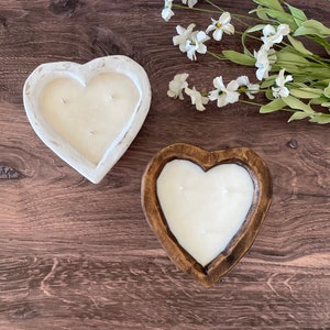 Heart Dough Bowl Candle / 3 wick Wood Bowl Candle / Valentines Day Gift / Pure Soy Candle / Scented Candle / Handpoured / Gift for Her