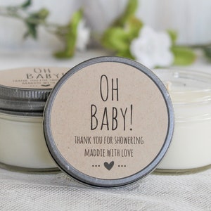 Oh Baby Shower Favors / 4 oz Candle Favors / Sugar Scrub Favor / Gender Neutral Baby Shower / Personalized Favor / Baby Shower Favors