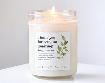 Thank you gift Candle / Personalized Appreciation Gift / Pure Soy Wax / Client Gift / Corporate Gift / Custom Candle