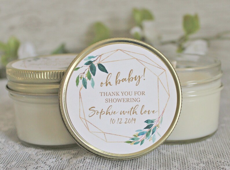 Gold /& Greenery Baby Shower Favors Set of 6 4 oz candle Favors Oh Baby Shower Gender Neutral Baby Shower Modern Baby Shower