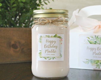 Happy Birthday Candle / Personalized Birthday Gift / Personalized Gift for Her / Personalized Candle / Blush Gift / Friend Gift / Soy Candle