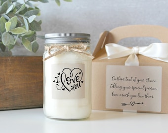 I love you / Valentines Day Gift  / Pure Soy Candle / Anniversary gift / Gift for Her / Gift for Him /Gift for Wife / Gift for Boyfriend