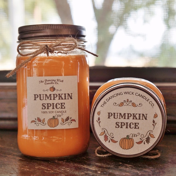 Pumpkin Spice Pure Soy Candle //Large Pint 16 oz.// Half Pint 8 oz candle/Mason Jar Candle/Hand Poured//Fall Candle//Autumn Candle