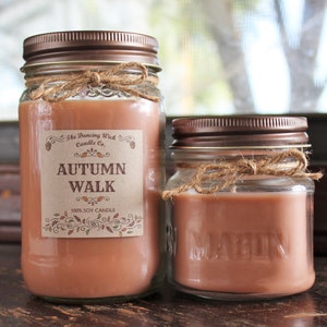 Autumn Walk Pure Soy Candle //Large Pint 16 oz.// Half Pint 8 oz candle/Mason Jar Candle/Hand Poured//Fall Candle//Harvest Candle image 2