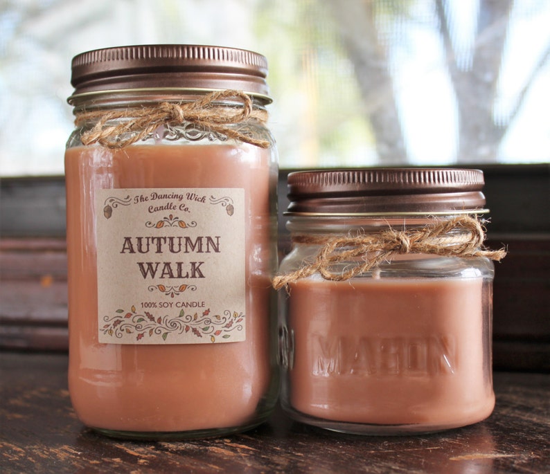 Autumn Walk Pure Soy Candle //Large Pint 16 oz.// Half Pint 8 oz candle/Mason Jar Candle/Hand Poured//Fall Candle//Harvest Candle image 2