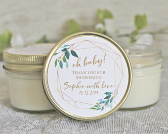 Gold & Greenery Baby Shower Favors / 4 oz Soy Candle or Sugar Scrub / Oh Baby Shower / Gender Neutral Baby Shower / Modern Baby Shower