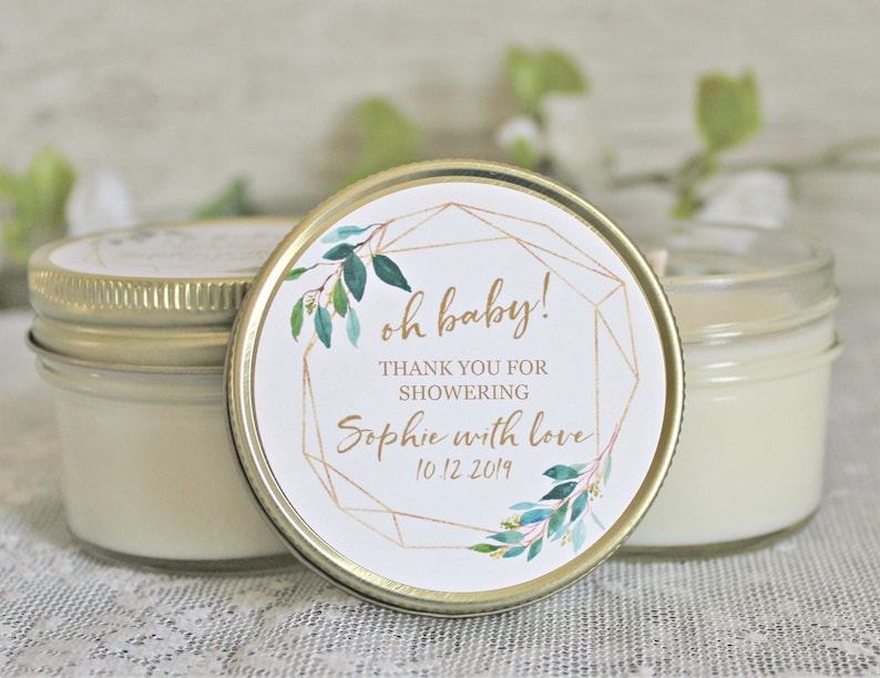 Gold /& Greenery Baby Shower Favors Set of 6 4 oz candle Favors Oh Baby Shower Gender Neutral Baby Shower Modern Baby Shower