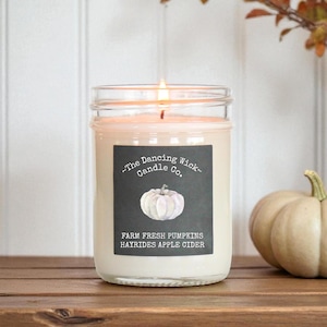 Fall Candle / Fall Decor / Rustic Decor / Farmhouse Decor Pure Soy / Autumn Candle / Hand Poured / Mason Jar Candle / White Pumpkin Decor