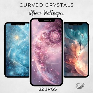 Lot de cristaux incurvés de papier peint pour iPhone, écran de verrouillage de téléphone à technologie abstraite colorée, arrière-plans esthétiques minimalistes pour iPhone