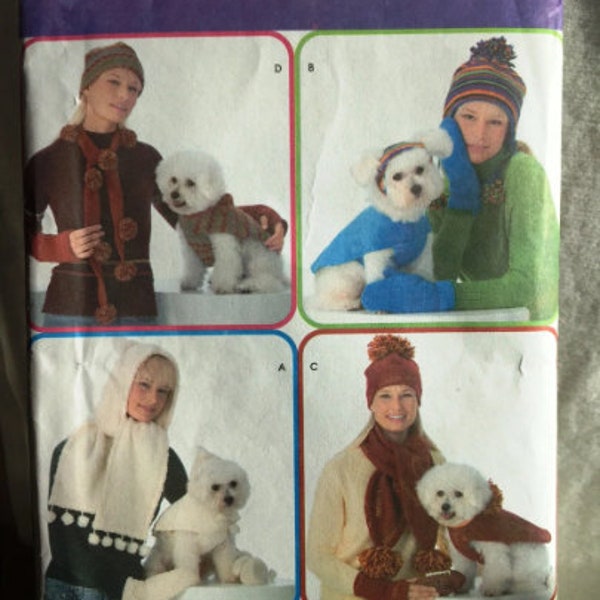 Simplicity 3975 Dog Coats Sizes XS S M plus MISSES Scarf Hat Mittens Neck Warmer- Sizes 21"-23" UNCUT Pattern