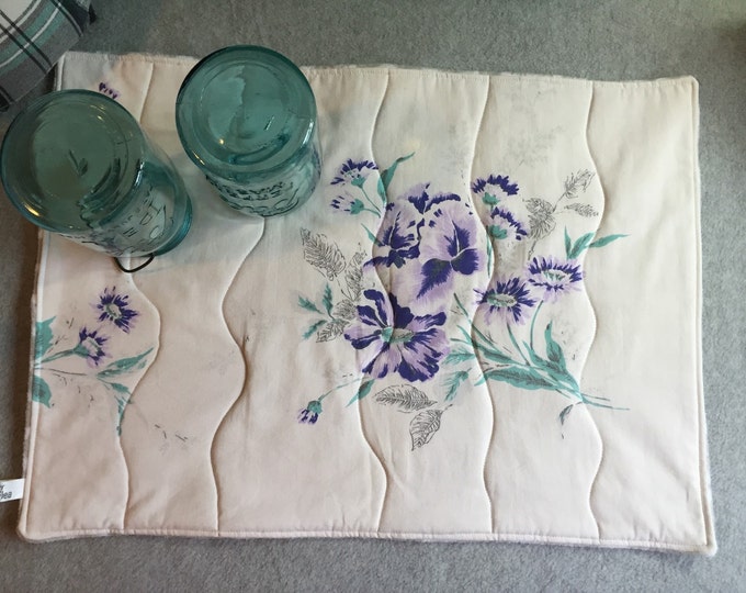 Large Quilted DISH DRYING MAT Upcycled Vintage Tablecloth in Etsy