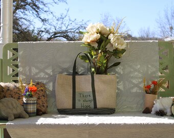 Handmade/Hand-Embroidered Tote Bags, Beautiful Hand-Sewn Letter Details with Encouraging Messages, Secure Button Clasp, Front/Back Pockets