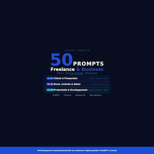 50 Prompts for Freelance AI Business | Clients, Quotes, Contracts, Productivity | ChatGPT Claude | PDF