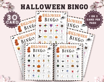 Halloween Bingo, 30 Halloween Bingo Cards, Halloween Games,15 Unique Bingo Boards, Instant Digital Download, Halloween Classroom Activity,