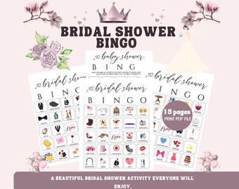 Bridal Shower Bingo Game Printable, 15 Unique Bingo Cards, Wedding Shower Activities, Floral and Groom-Themed Bingo, Wedding Bingo,