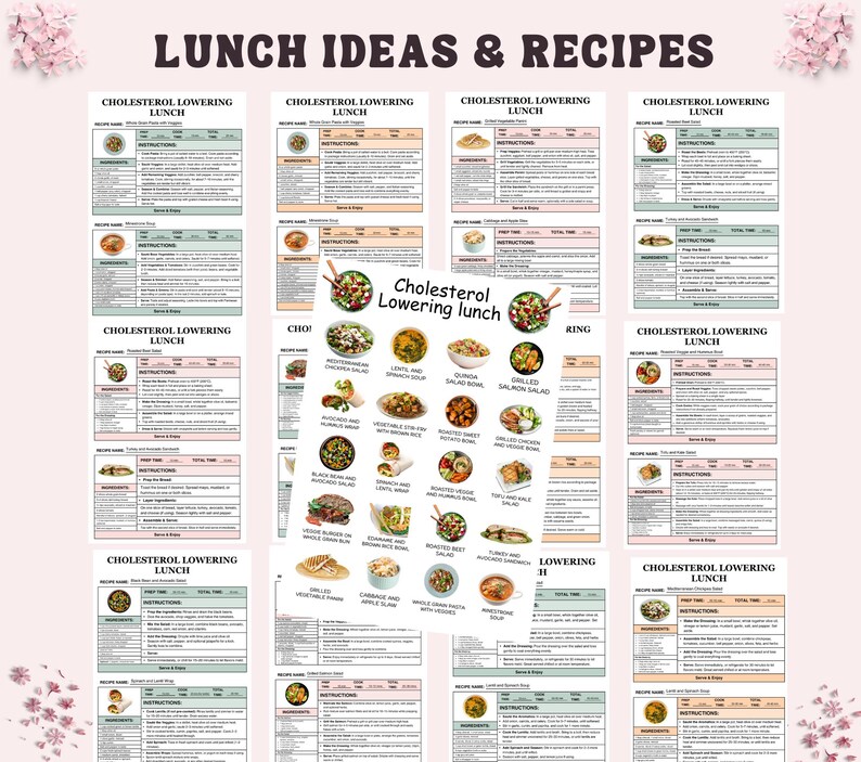 Multipe Recipe Image Low Cholesterol Meal Plan and Recipes Bundle A4, 70+recipes and Grocery ...