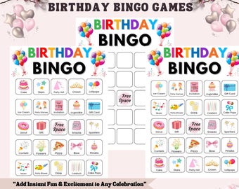 Birthday Bingo, Birthday Party Bingo Cards, Birthday Game, Happy Birthday Bingo Board Game, Kid's Birthday Party Game, Birthday Activity