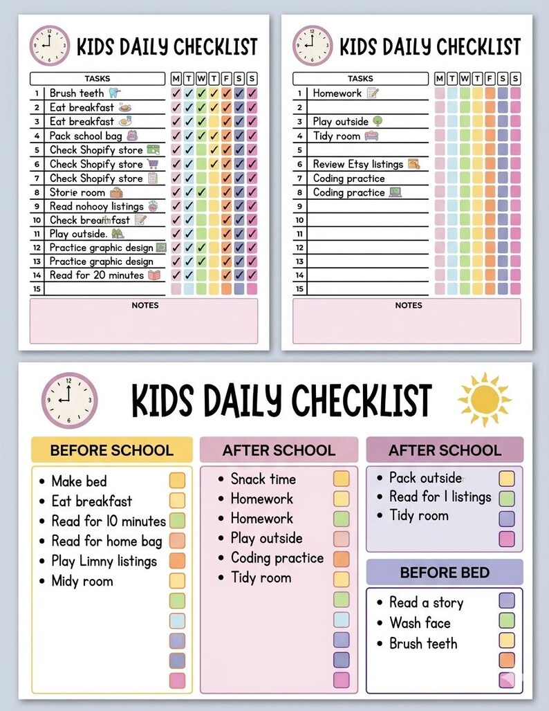 Kids Daily Checklist Planner Printable, Kids Daily Checklist, Visual ...