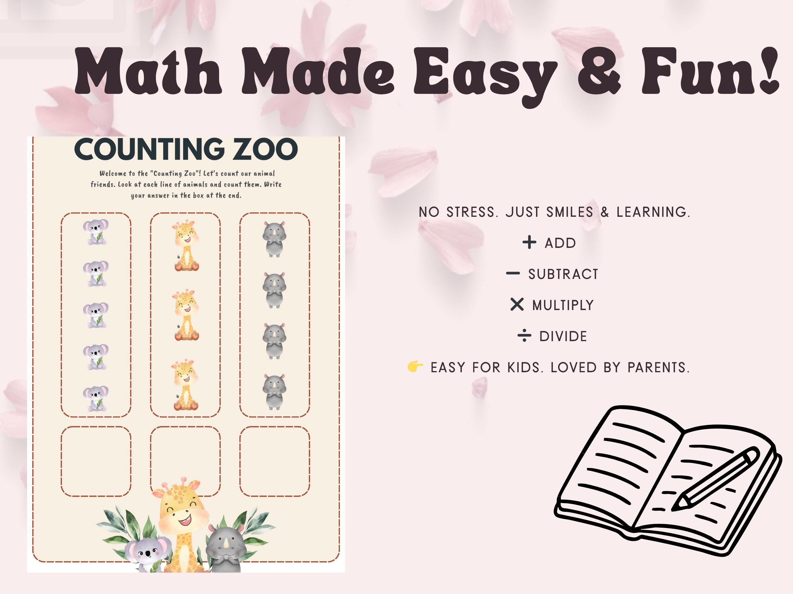 Counting Years Early Math Skills Workbook Printable | Preschool Counting Zoo, Addition ...
